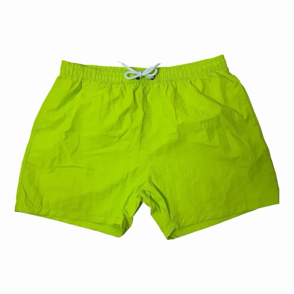 Men’s XL Neon Lime Green Swim Trunks Mesh Lined Drawstring Pockets